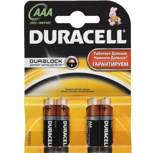 Батарейка ААА щелочная Duracell LR03-4BL Basic, в блистере,  4 шт. изображение