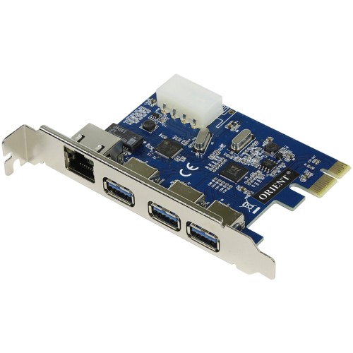 PCI-E cетевая карта RJ45 + 3 USB 3.0 порта LAN Ethernet контроллер Orient VA-3U3A88PE VL805 ASIX AX8 изображение