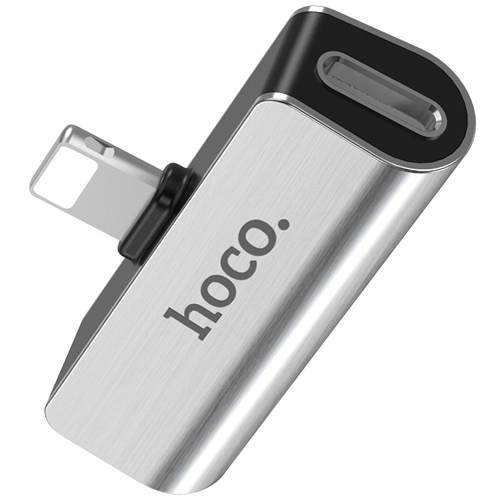 Адаптер аудио Hoco LS25 Silver, для Lightning на AUX, серебисто-черный изображение