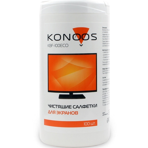 Влажные салфетки Konoos KBF-100 ECO для экранов, туба 100 шт изображение