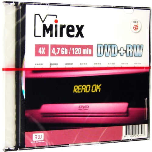 Диск DVD+RW 4.7 Гб Mirex 4-ск., слим изображение