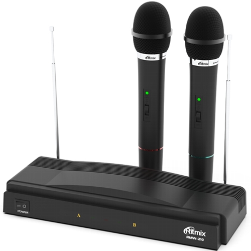 Микрофонная вокальная беспроводная радио система Ritmix RWM-210, 2 микрофона, прием 10 м изображение