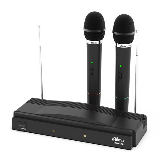 Микрофонная вокальная беспроводная радио система Ritmix RWM-210, 2 микрофона, прием 10 м изображение