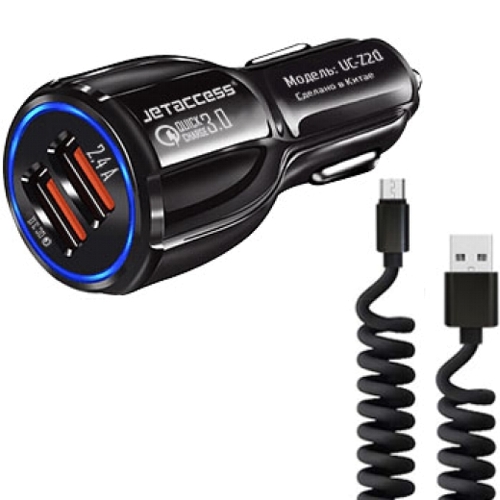 Автомобильный адаптер питания Jet-A UC-S20 Quick Charge 3.0 + витой кабель microUSB, черный изображение