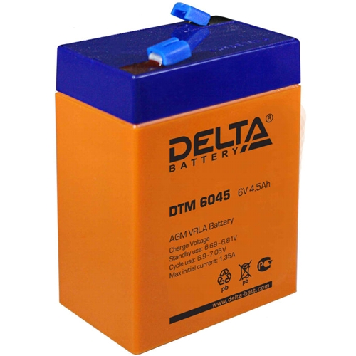 Аккумуляторная батарея Delta DTM 6045, клеммы F1, AGM, 4.5 А/ч, 6 В изображение