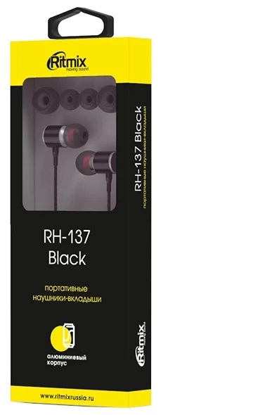 Наушники вкладыши Ritmix RH-137, черный изображение