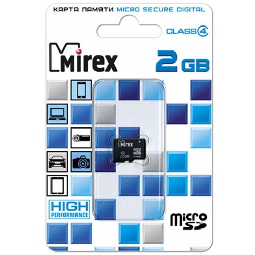 Карта памяти microSD Mirex, 2 Гб, класс 4, (13612-MCROSD02) изображение