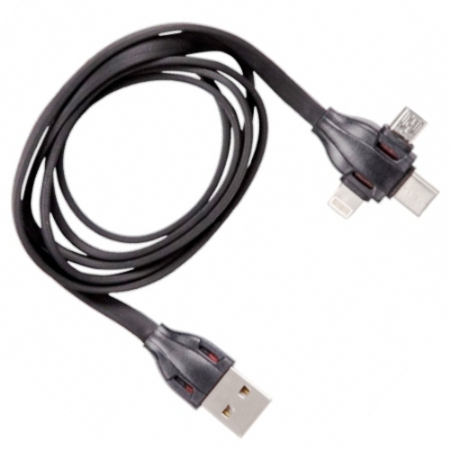 Кабель USB Am на MicroBm+Lightning+USB-C Ritmix RCC-300 Black, черный, 1 метр изображение
