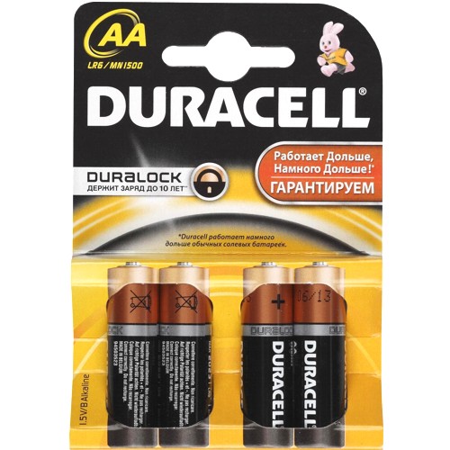 Батарейка AA щелочная Duracell LR6-4BL Basic, в блистере,  4 шт. изображение