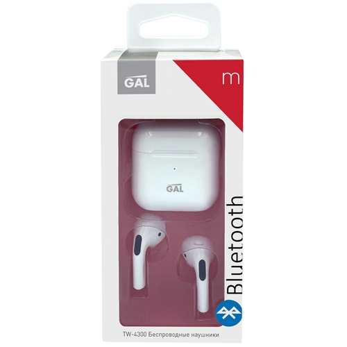 Bluetooth наушники вкладыши с микрофоном GAL TW-4300, белый изображение