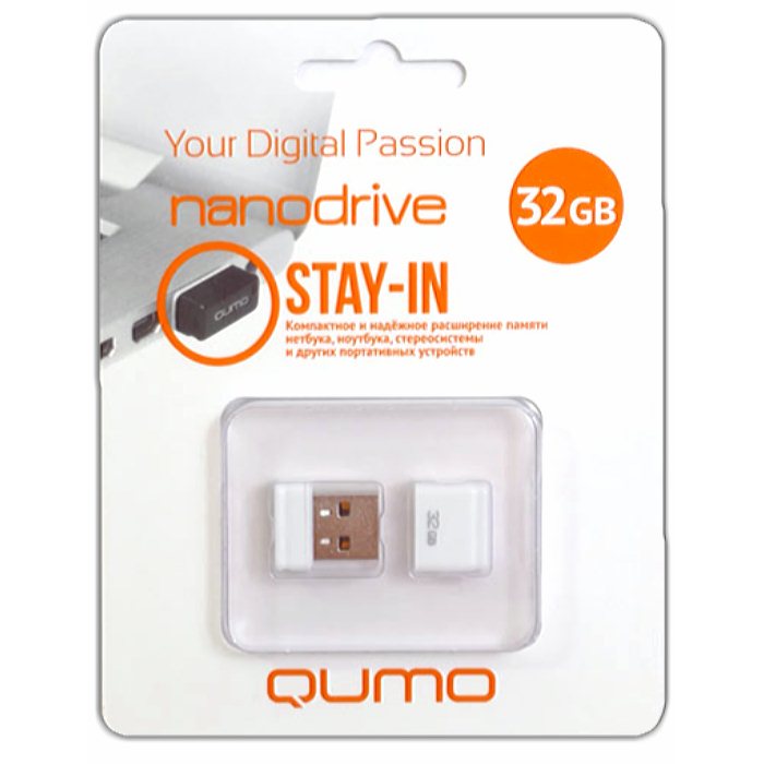 Флешка USB 2.0 Qumo Nano, 32 Гб, белая, (18330) изображение