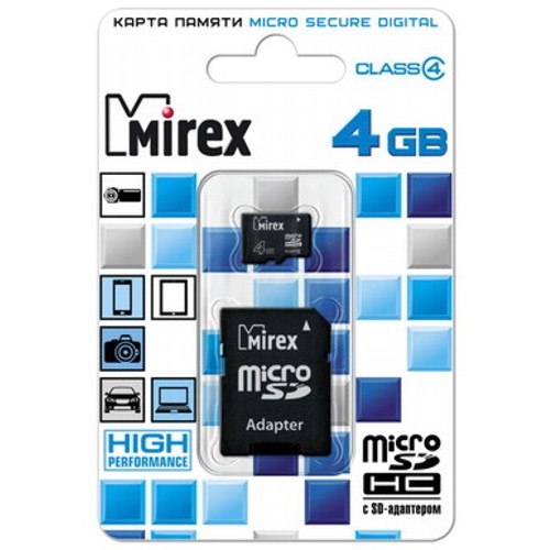 Карта памяти microSD Mirex, 4 Гб, класс 4, (13613-ADTMSD04) изображение