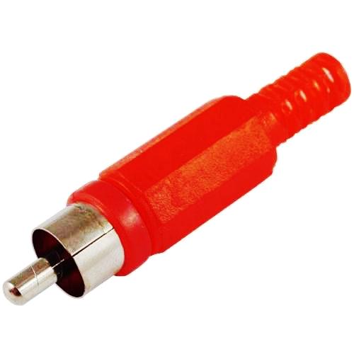 Разъем RCA, штекер в пластиковом корпусе, под пайку, на кабель, красный (1-200) изображение