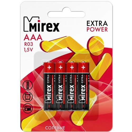 Батарейка AAA солевая Mirex R03, в блистере, 4 шт. изображение