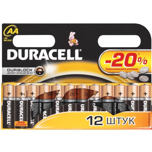 Батарейка AA щелочная Duracell LR6-12BL Basic экономичная упаковка 12 шт. изображение