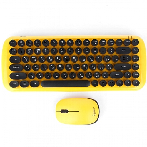 Беспроводная клавиатура и мышь комплект Gembird KBS-9000, черно-желтая изображение