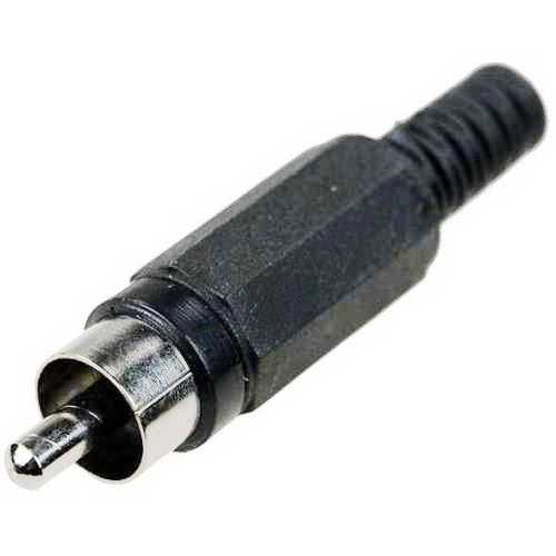 Разъем RCA, штекер в пластиковом корпусе, под пайку, на кабель, черный (1-200/14-0404) изображение