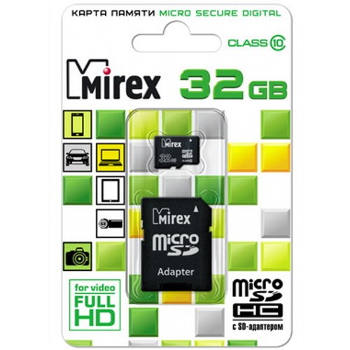 Карта памяти microSDHC Mirex 32 Гб класс 10 - с адаптером SD изображение